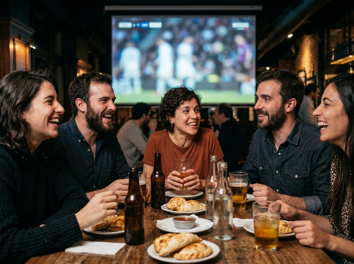 Adult friends sharing a table while watching sport together